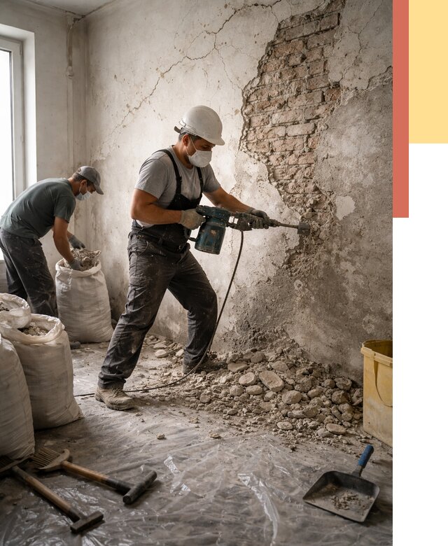 Демонтаж штукатурки со стен в Мегионе от 7506 руб/м² — быстро и недорого | ОТДЕЛОЧНИК-Мго