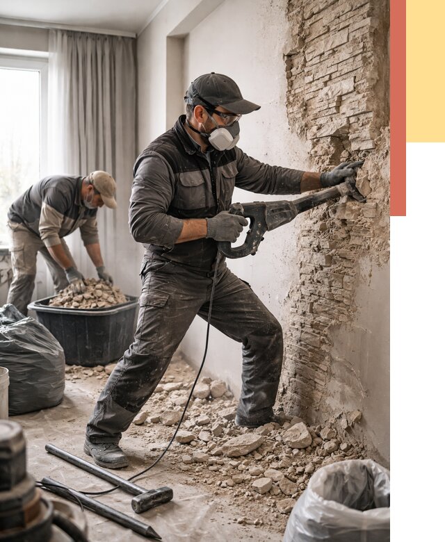 Демонтаж декоративного камня в Мегионе от 1512 руб/м² — быстро и недорого | ОТДЕЛОЧНИК-Мго