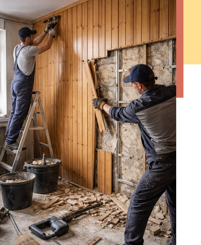 Демонтаж вагонки со стен в Мегионе от 1512 руб. — снятие, удаление, срочно | ОТДЕЛОЧНИК-Мго