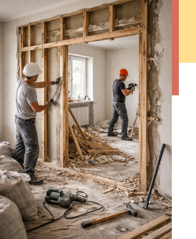 Демонтаж деревянных перегородок в Мегионе от 3336 руб. — быстро и недорого | ОТДЕЛОЧНИК-Мго