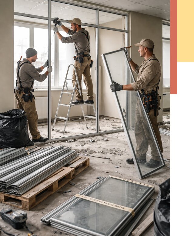 Демонтаж алюминиевых перегородок в Мегионе от 4379 руб. — быстро и недорого | ОТДЕЛОЧНИК-Мго