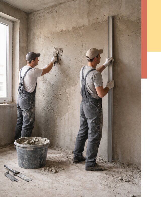 Штукатурка бетонных стен в Мегионе от 4691 руб/м² — качественно и быстро | ОТДЕЛОЧНИК-Мго