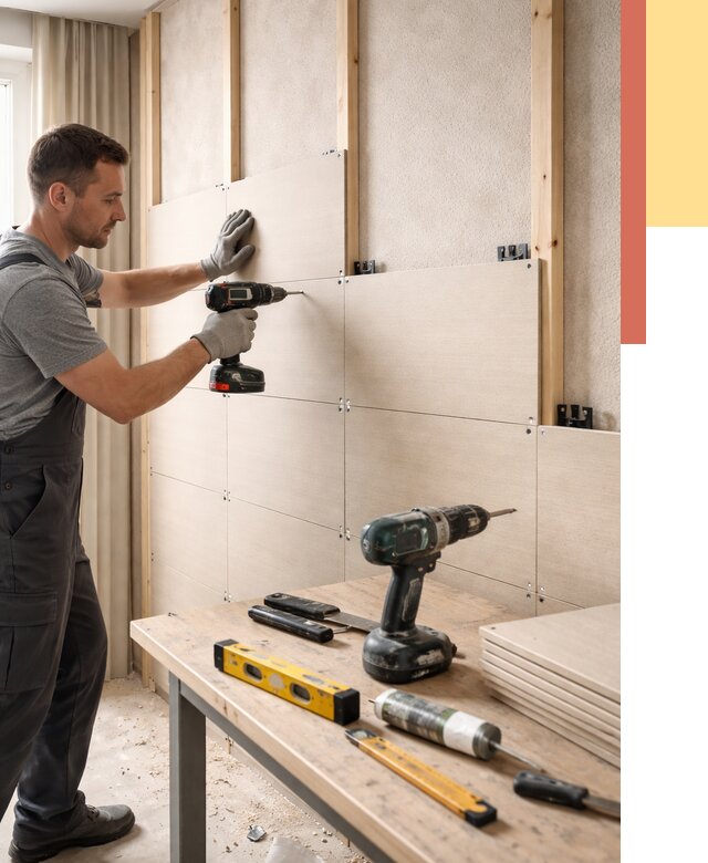 Монтаж МДФ панелей на стены в Мегионе от 1303 руб. под ключ | ОТДЕЛОЧНИК-Мго