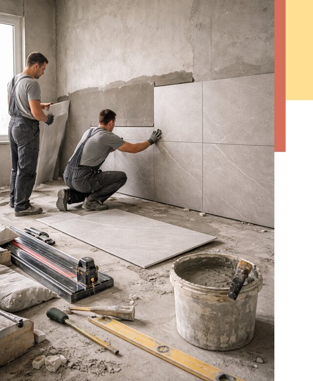 Облицовка стен керамогранитом в Мегионе от 4379 руб./м² — услуги под ключ | ОТДЕЛОЧНИК-Мго