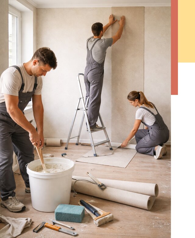 Оклейка стен обоями в Мегионе от 3649 руб/м2 — быстро и недорого | ОТДЕЛОЧНИК-Мго