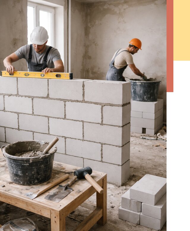 Кладка перегородок из газобетона в Мегионе от 3336 руб. под ключ | ОТДЕЛОЧНИК-Мго