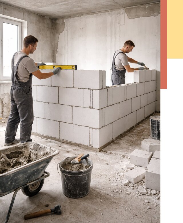 Кладка перегородок из ПГП в Мегионе от 2606 руб./м2 — монтаж и возведение под ключ | ОТДЕЛОЧНИК-Мго