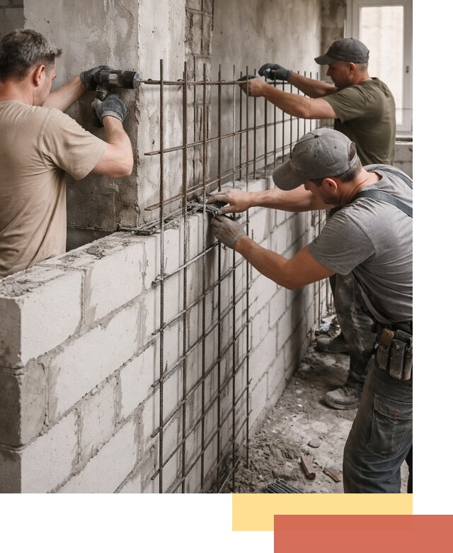 Армирование кладки перегородок в Мегионе профессионально и надёжно