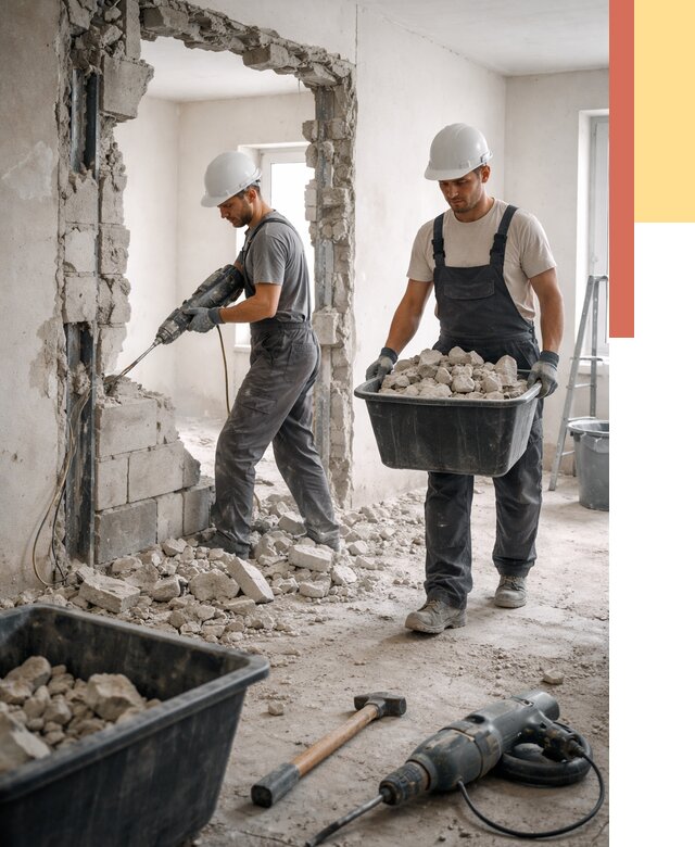 Демонтаж блоковых перегородок в Мегионе от 3909 руб. — быстро и недорого | ОТДЕЛОЧНИК-Мго