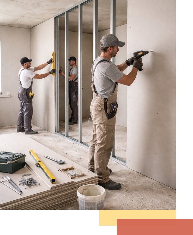 Однослойная перегородка из гипсокартона в Мегионе под ключ, монтаж и отделка