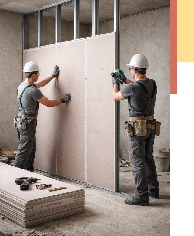 Перегородка из огнестойкого гипсокартона в Мегионе от 1929 руб. под ключ | ОТДЕЛОЧНИК-Мго