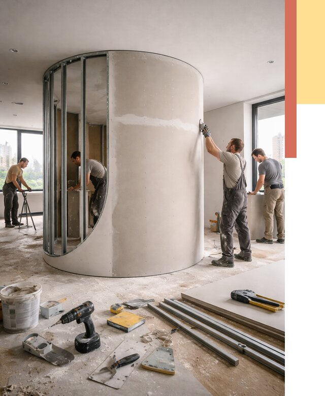 Радиусная перегородка из гипсокартона в Мегионе от 3023 руб. под ключ | ОТДЕЛОЧНИК-Мго