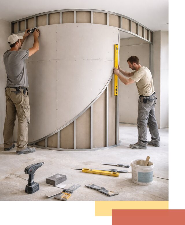 Радиусная перегородка из гипсокартона в Мегионе под ключ