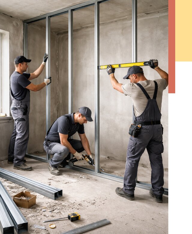 Монтаж каркаса перегородки из профиля в Мегионе от 782 руб. | ОТДЕЛОЧНИК-Мго