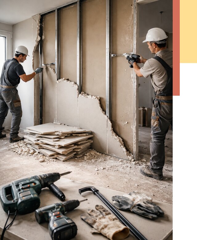 Демонтаж перегородки из гипсокартона в Мегионе от 1251 руб. быстро и недорого | ОТДЕЛОЧНИК-Мго