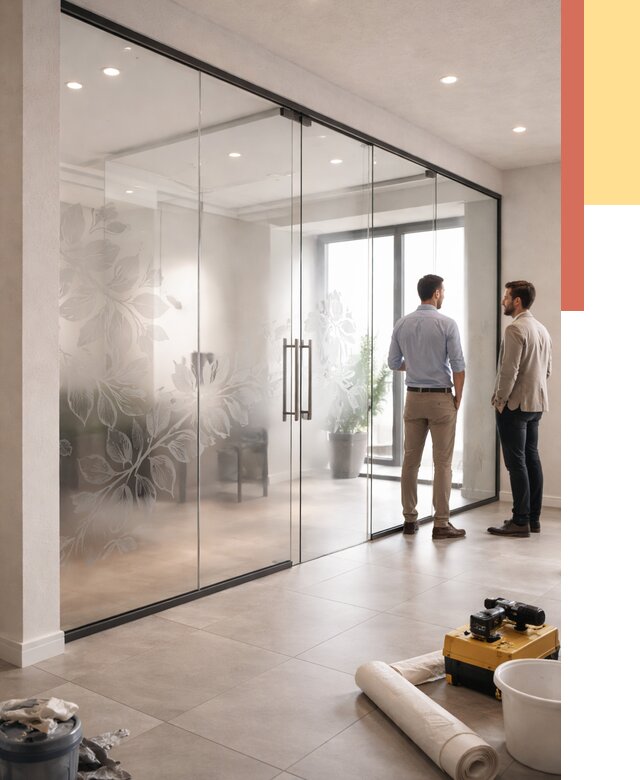 Стеклянные перегородки с рисунком в Мегионе от 13031 руб. монтаж и нанесение | ОТДЕЛОЧНИК-Мго