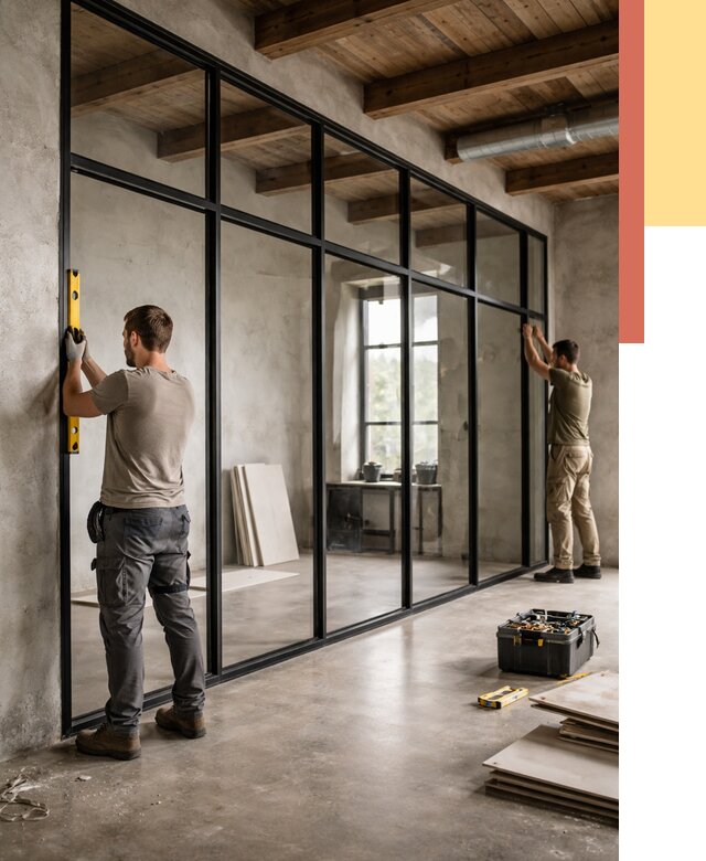 Стеклянные перегородки лофт в Мегионе от 10946 руб. под ключ | ОТДЕЛОЧНИК-Мго