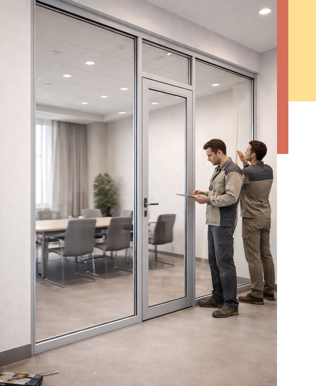 Установка и монтаж алюминиевых перегородок со стеклом в Мегионе от 8549 руб. | ОТДЕЛОЧНИК-Мго