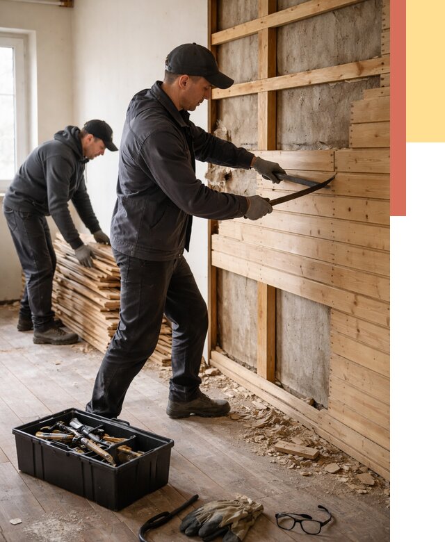 Демонтаж вагонки в Мегионе от 3962 руб/м2 — быстро и недорого | ОТДЕЛОЧНИК-Мго