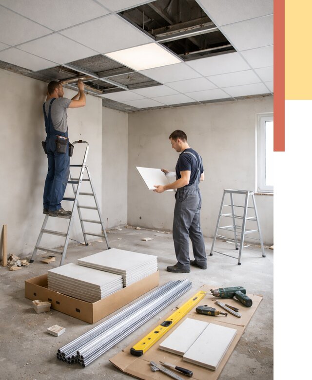 Монтаж потолка армстронг в Мегионе от 4691 руб/м2 — быстрая установка под ключ | ОТДЕЛОЧНИК-Мго