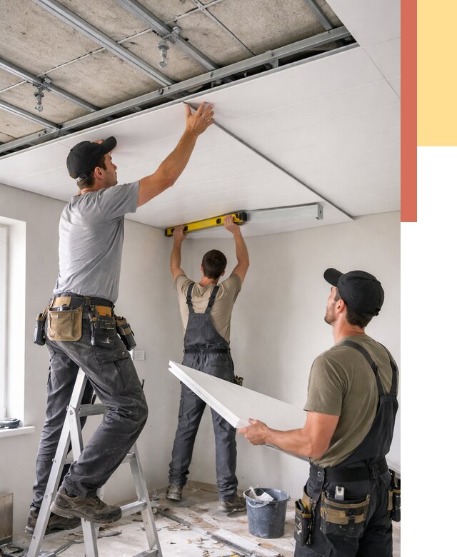 Монтаж потолка из ПВХ панелей в Мегионе от 3649 руб./м2 — быстро и недорого | ОТДЕЛОЧНИК-Мго