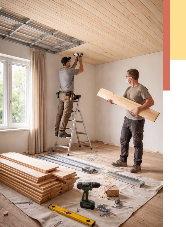 Монтаж потолка из вагонки в Мегионе от 6776 руб. | Быстро и недорого — ОТДЕЛОЧНИК-Мго