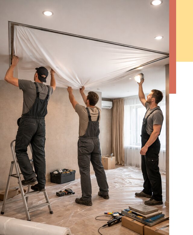 Монтаж ПВХ натяжного потолка в Мегионе от 3649 руб. под ключ | ОТДЕЛОЧНИК-Мго