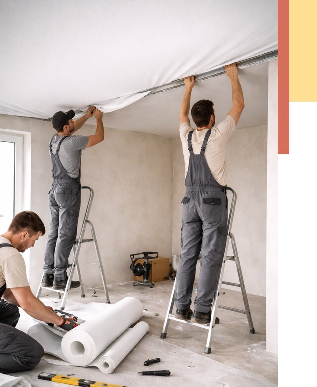 Монтаж тканевого натяжного потолка в Мегионе от 3649 руб. под ключ | ОТДЕЛОЧНИК-Мго