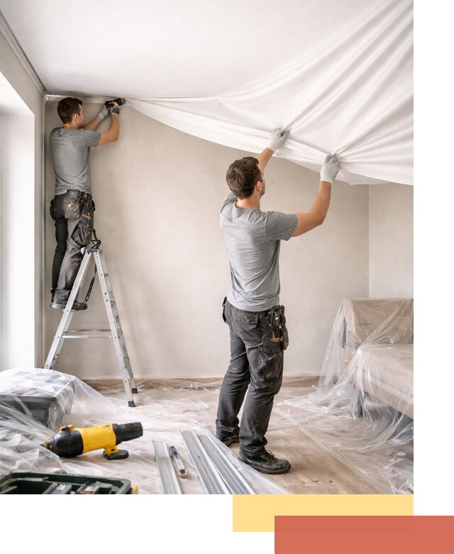 Монтаж тканевого натяжного потолка в Мегионе недорого и быстро