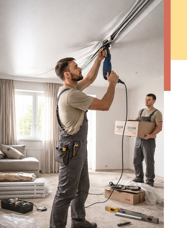 Монтаж сатинового натяжного потолка в Мегионе от 3649 руб. | Быстро, недорого — ОТДЕЛОЧНИК-Мго