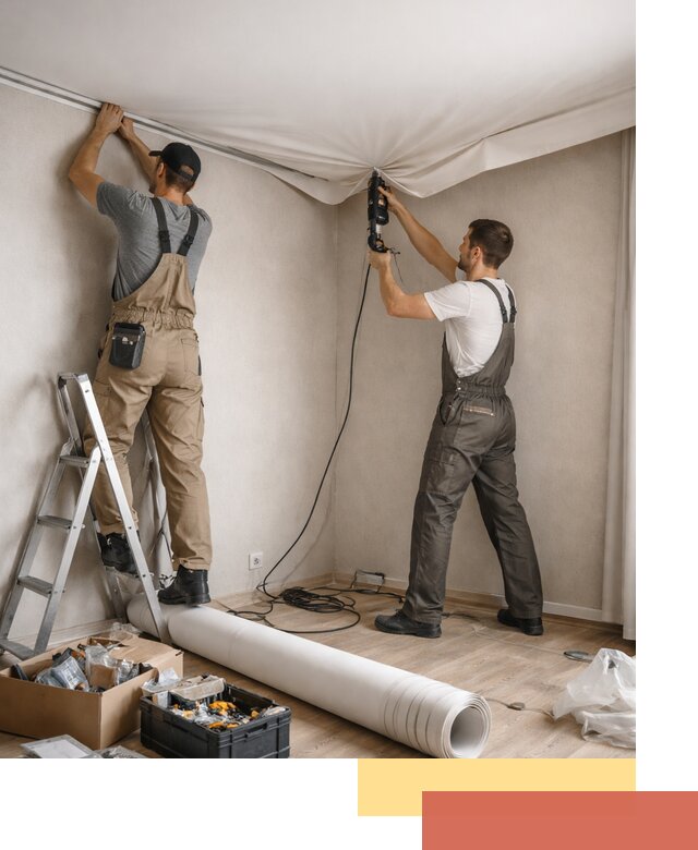 Монтаж цветного натяжного потолка в Мегионе за один день