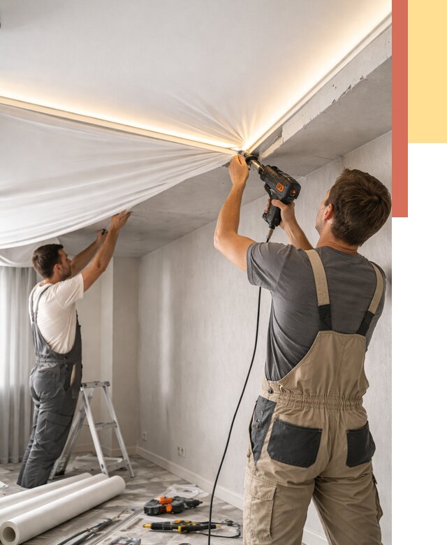 Монтаж натяжного потолка с подсветкой в Мегионе от 990 руб. | ОТДЕЛОЧНИК-Мго