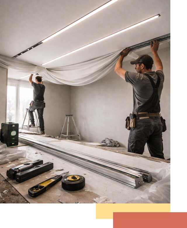 Монтаж натяжных потолков со световыми линиями в Мегионе