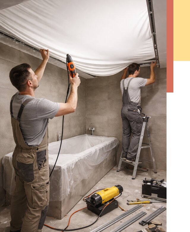 Монтаж натяжного потолка в ванной в Мегионе от 1251 руб. под ключ | ОТДЕЛОЧНИК-Мго