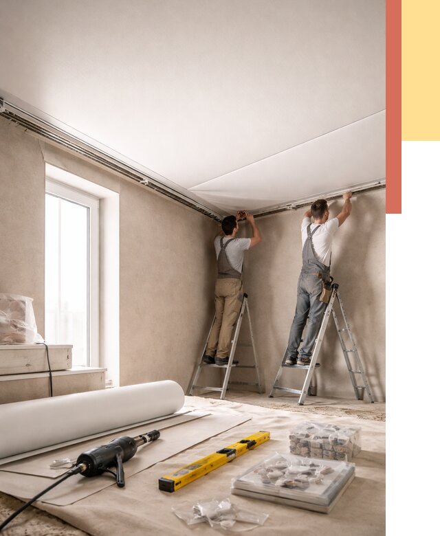 Монтаж натяжного потолка в спальне в Мегионе от 3962 руб. под ключ | ОТДЕЛОЧНИК-Мго