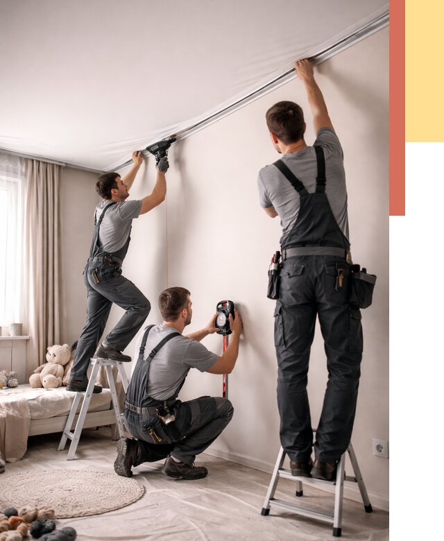 Монтаж натяжного потолка в детской в Мегионе от 3649 руб. — быстро и недорого | ОТДЕЛОЧНИК-Мго