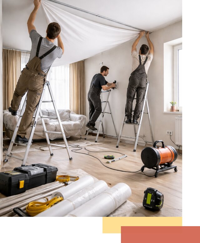 Монтаж натяжного потолка в гостиной в Мегионе