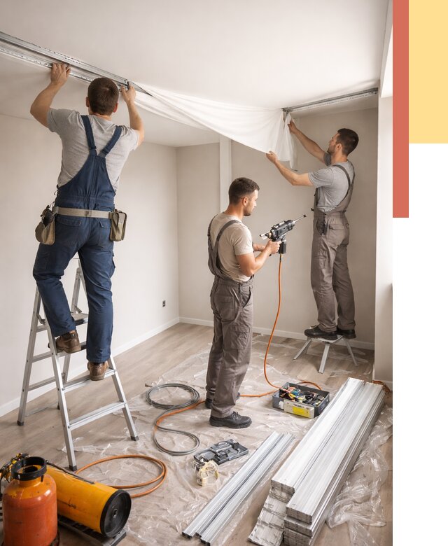 Монтаж натяжного потолка в студии в Мегионе от 5734 руб. — быстро и недорого | ОТДЕЛОЧНИК-Мго