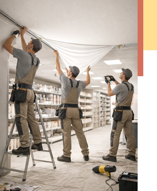 Монтаж натяжного потолка в магазине в Мегионе от 4691 руб. быстро и недорого | ОТДЕЛОЧНИК-Мго