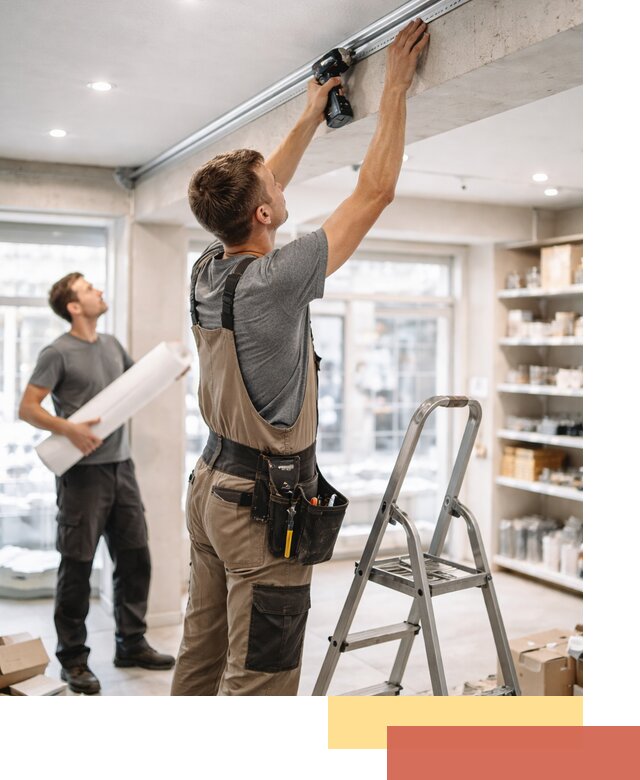 Монтаж натяжных потолков в магазине в Мегионе