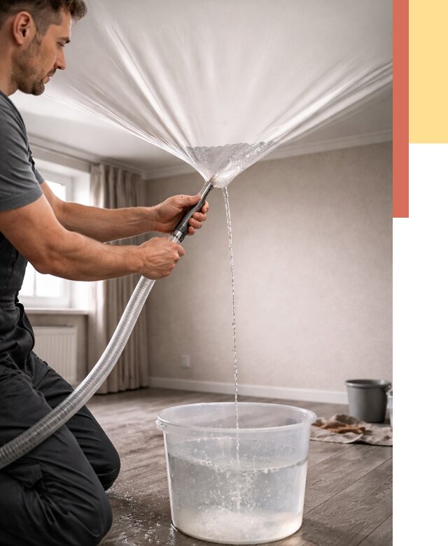 Слив воды с натяжного потолка в Мегионе от 2606 руб. быстро и недорого | ОТДЕЛОЧНИК-Мго