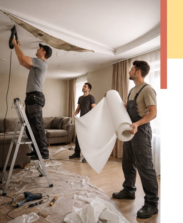 Замена полотна натяжного потолка в Мегионе от 9904 руб. быстро и недорого | ОТДЕЛОЧНИК-Мго