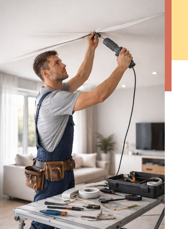 Ремонт натяжных потолков в Мегионе от 9904 руб. под ключ — ОТДЕЛОЧНИК-Мго