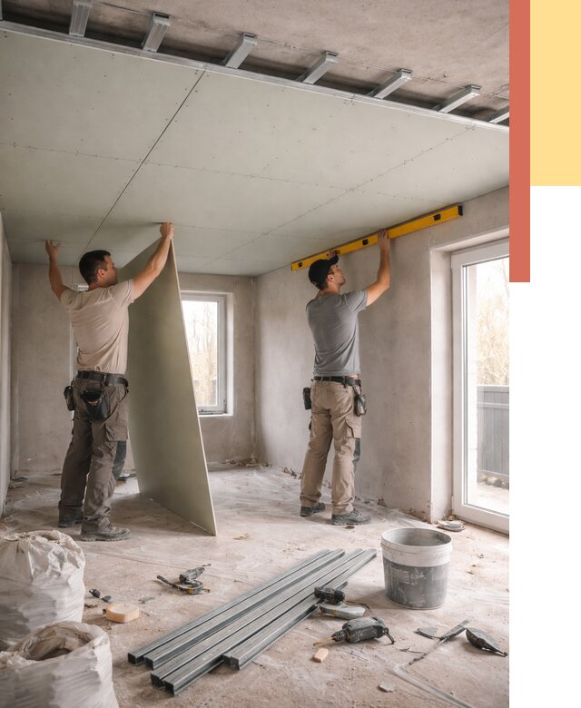 Одноуровневый потолок из гипсокартона в Мегионе от 782 руб. — монтаж под ключ | ОТДЕЛОЧНИК-Мго