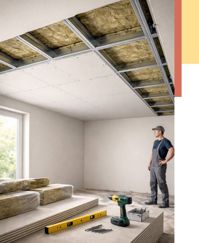 Звукоизоляция потолка ГКЛ в Мегионе от 990 руб. — монтаж под ключ | ОТДЕЛОЧНИК-Мго