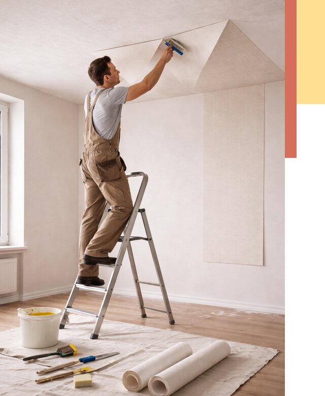 Поклейка обоев на потолок в Мегионе от 4691 руб. быстро и недорого | ОТДЕЛОЧНИК-Мго