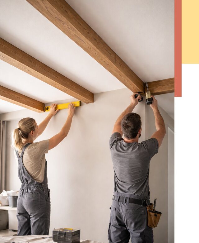 Монтаж декоративных балок на потолок в Мегионе от 4379 руб. — ОТДЕЛОЧНИК-Мго